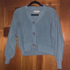 blue button down cropped cardigan